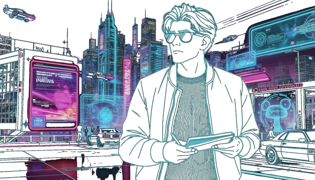 Cyberpunk-style digital portrait of Alan Scott Encinas