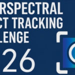 Hyperspectral Object Tracking Challenge 2026 title card, with a magnifying glass over a rainbow spectral swatch inside a camera focus bracket.